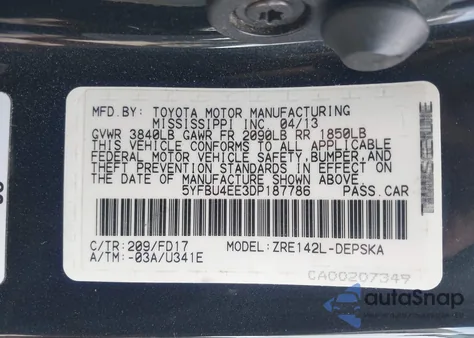 2013 Toyota Corolla S from USA, damaged, VIN 5YFBU4EE3DP187786